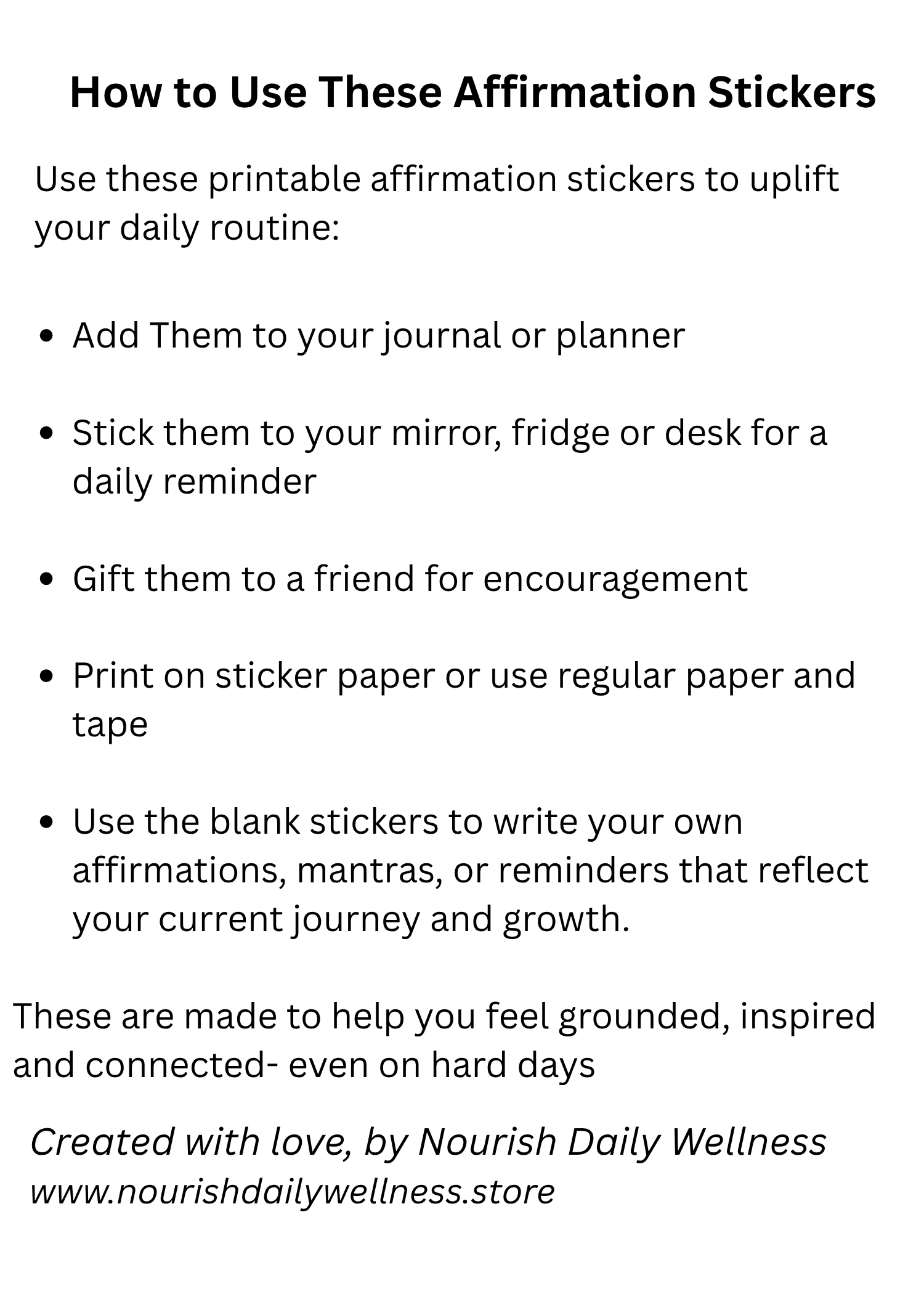 Positive Affirmations Sticker Book (Printable PDF)