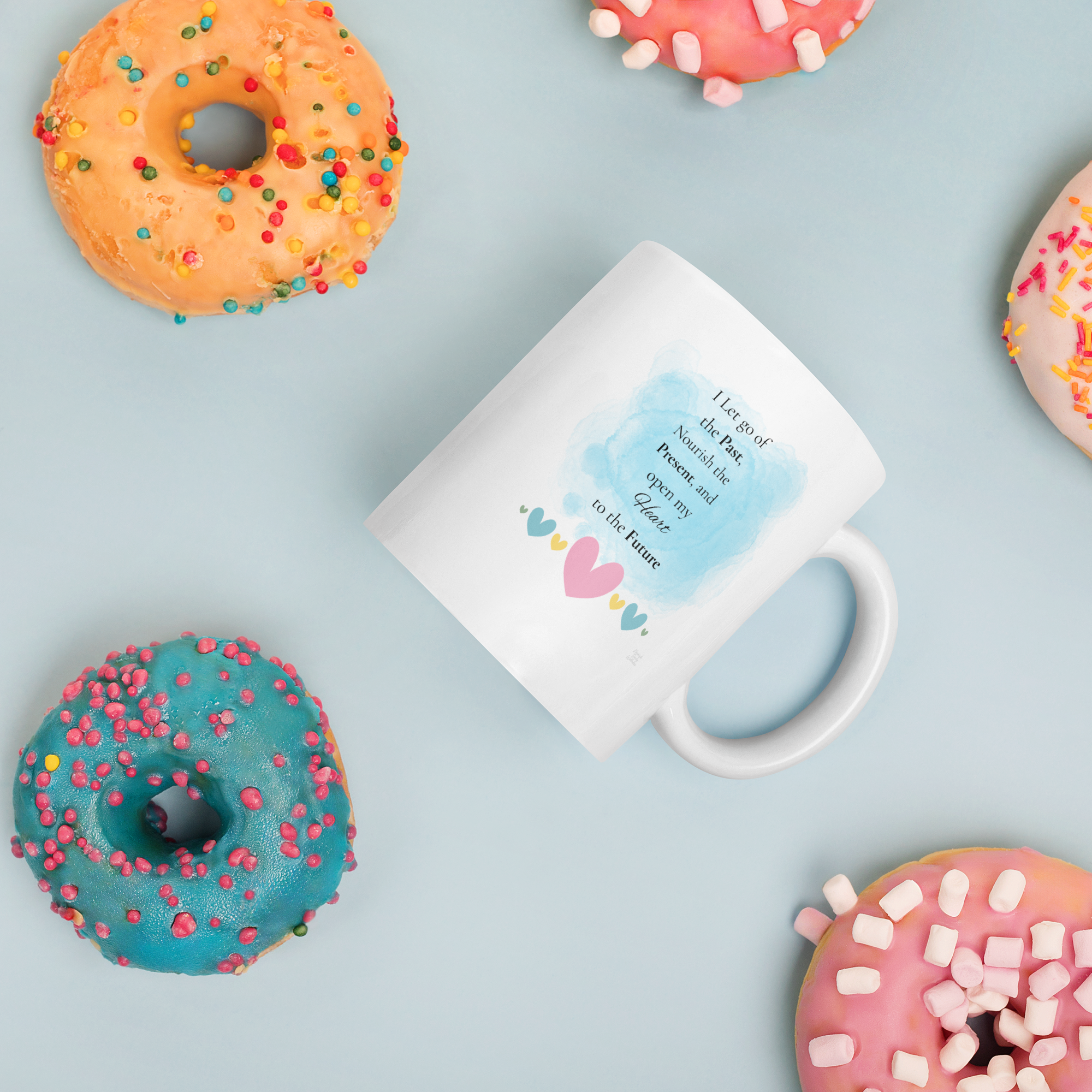 Let Go, Nourish, and Open — Inspirational Affirmation Mug