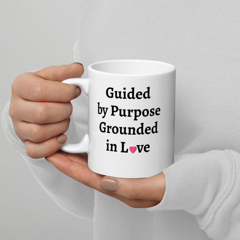 Guided By Purpose Grounded in Love -mWhite glossy mug