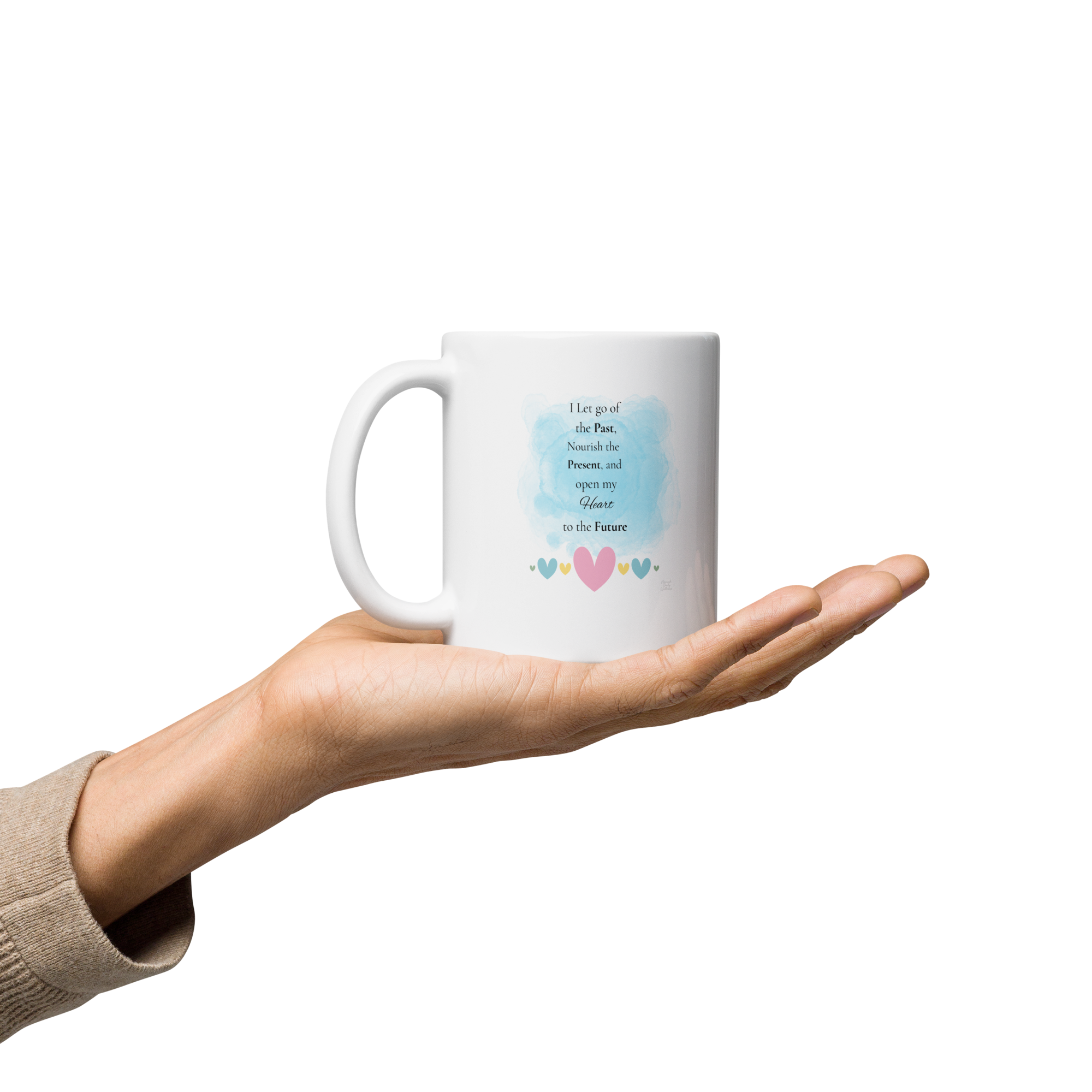 Let Go, Nourish, and Open — Inspirational Affirmation Mug